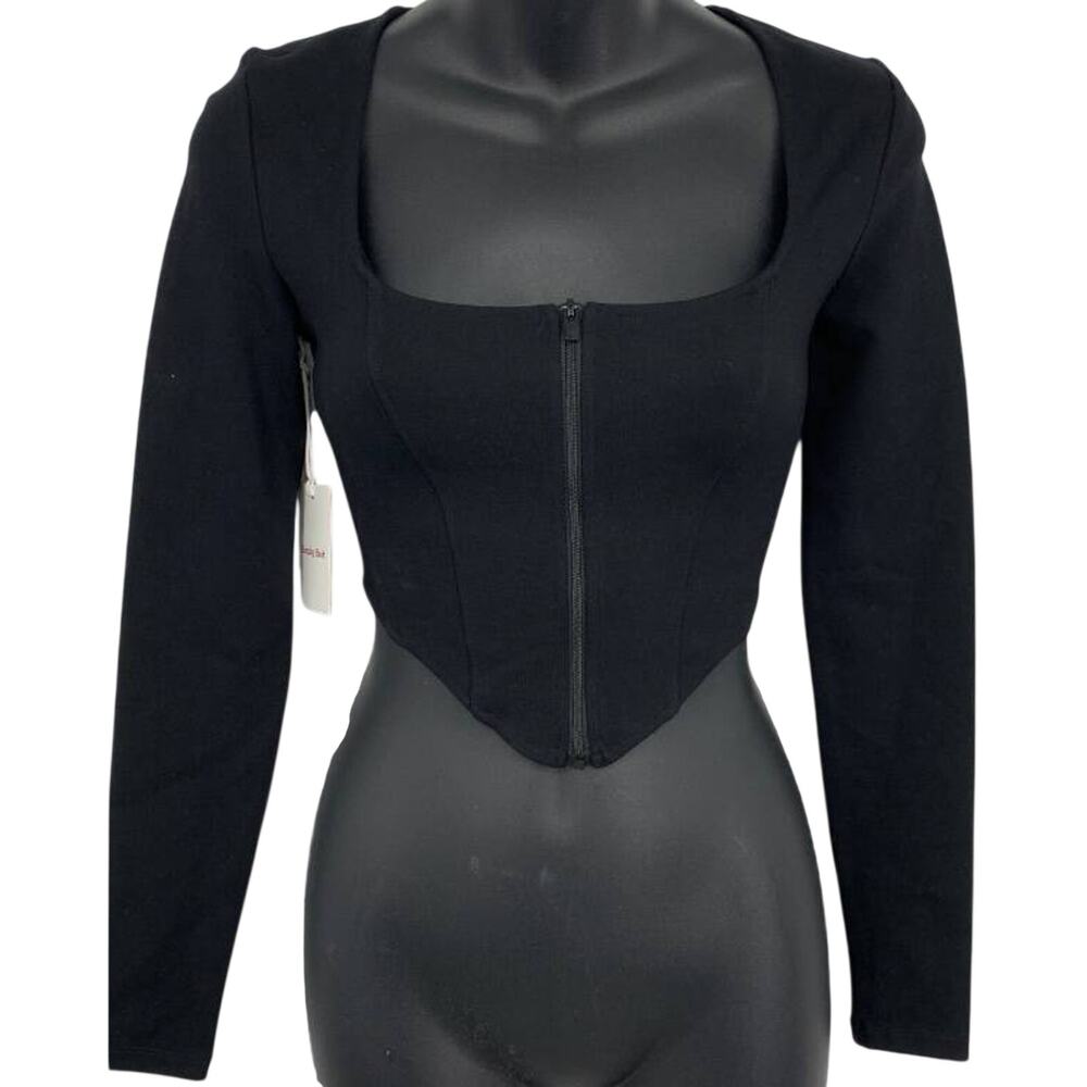 Sunday Best Aritzia Black Crop Long Sleeve Corset Zip Front Womens XXS